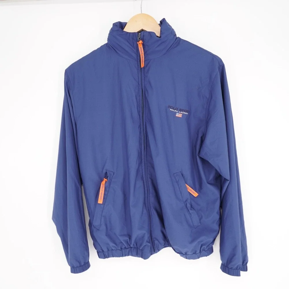 Polo Sport Ralph Lauren Jacket Mens L Blue Windbreaker Hooded Lightweight Vtg 90